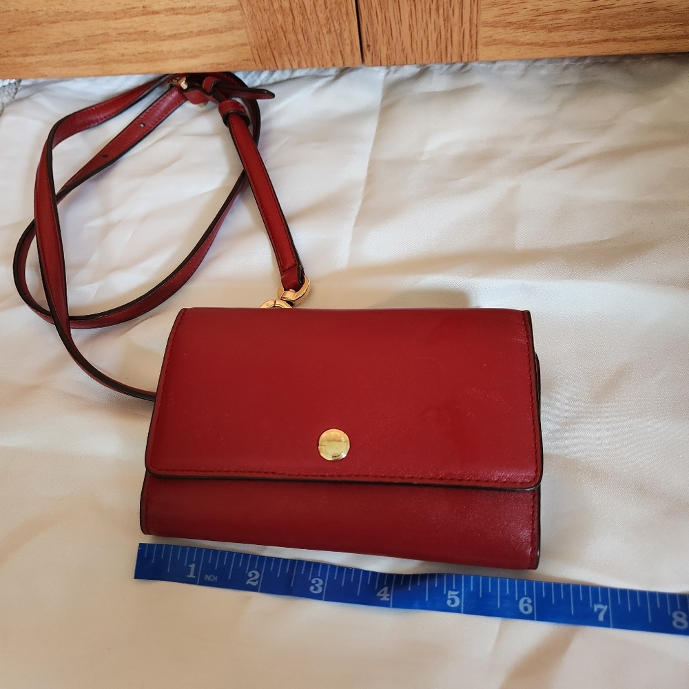 COACH Smooth Red Currant Leather CrossBody Wallet 631